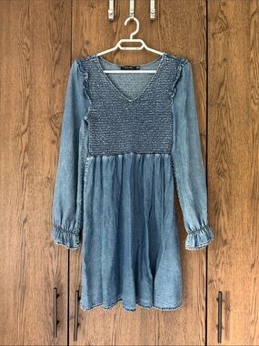 Doe & Rae Smocked Denim Dress - Blue